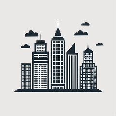 Obraz premium Modern city skyline silhouette featuring diverse architectural buildings against a cloudy sky