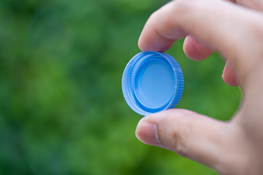 plastic bottle caps waiting to be taken to recycle.
