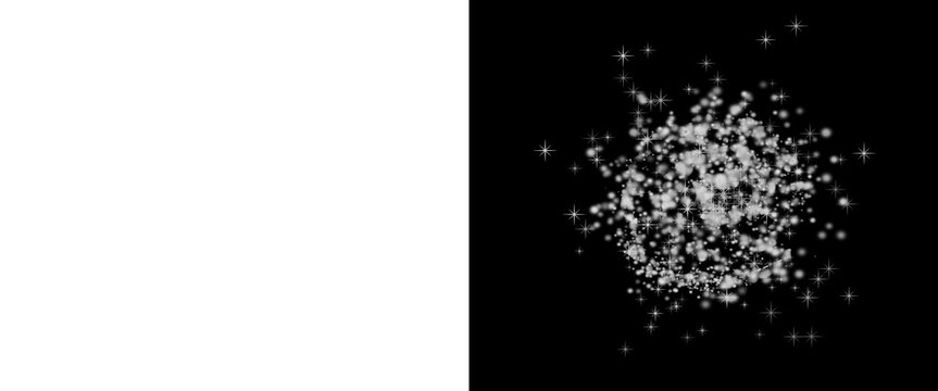 Abstract silver glitter explosion on black background, shimmering metallic dust particles, glowing festive sparkle texture for luxury design