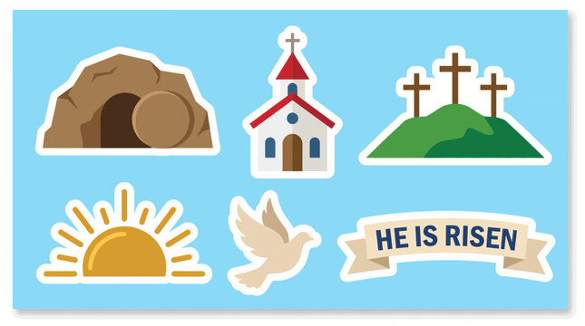 Easter Tomb Chapel Vector Sticker Pack