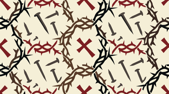 Good Friday Thorns Nail Vector Seamless Pattern