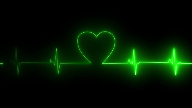 Neon green heartbeat ekg pulse line animation on black background, for medical and, wellness concepts, heart rate