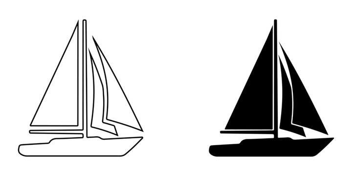 Two sailboats in different styles sailing on water with large triangular sails  vector graphics