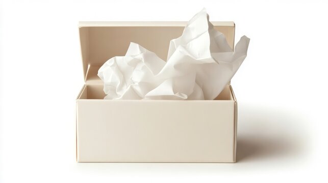 Open tissue box with crumpled tissues