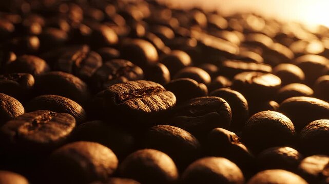 Roasted Coffee Beans Texture with Cinematic Warm Backlighting.