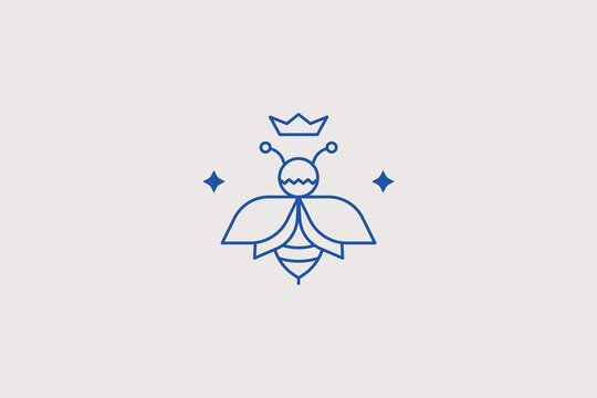 Queen bee line icon for apiculture. Vector illustration for royal honey farm branding, organic cosmetic logo, sweet dessert shop.