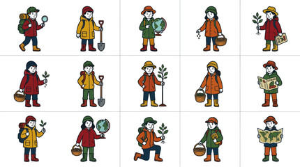 Obraz premium Kids Exploring Nature, Gardening, and Environmental Education - Cartoon Vector Illustration Set