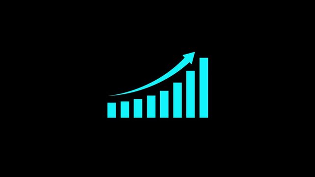 Growth footage. Profit growing icon video. Growing graph symbol animation. Arrow graph in ck. Finance bar chart with transparent green screen. Increase progress. Economy and business increase ...