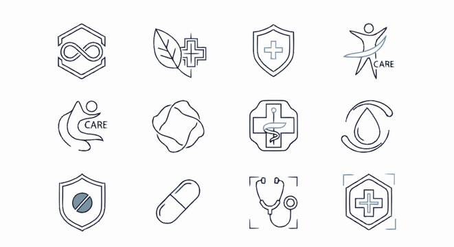 Collection of Medical and Healthcare Line Icons Set.