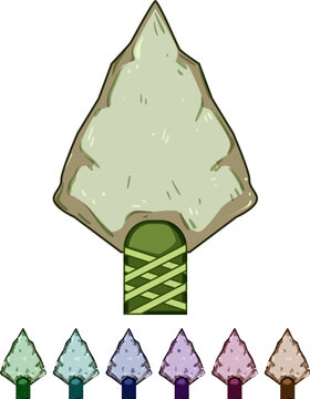 prehistoric arrowhead cartoon. flint stone, tool hunting, weapon indigenous prehistoric arrowhead sign colorful illustration