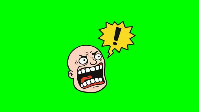 cartoon angry face bald person character animation HD 4K
