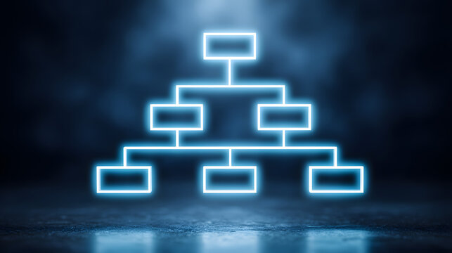 Abstract image of a glowing white hierarchy flow chart on a dark background illustrating data organization.
