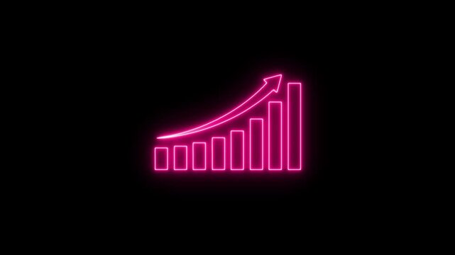 Dynamic blue chart displaying upward trends with bars and a line, symbolizing growth and success analysis giraffe neon icon video.