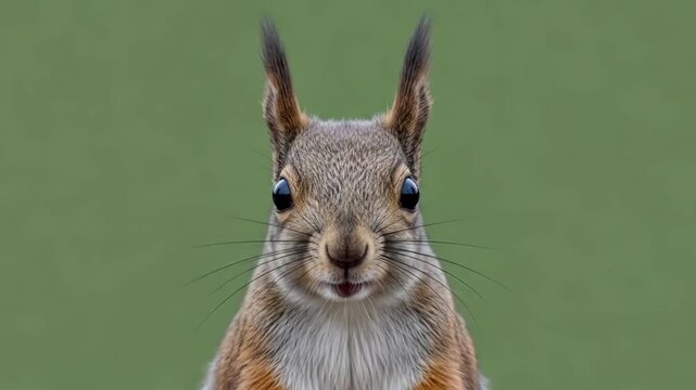A close up portrait of a curious eurasian red squirrel looking at camera