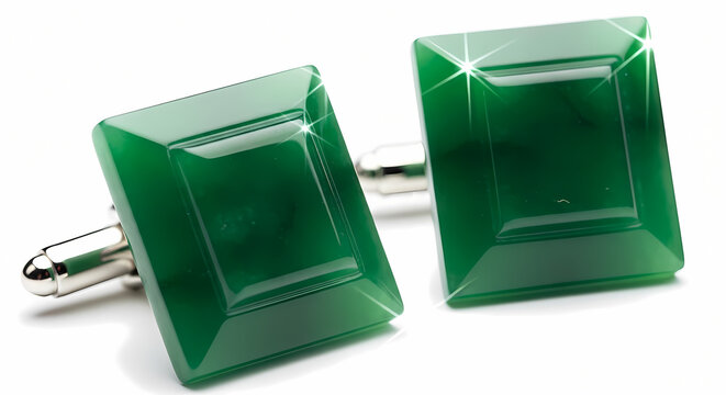 Elegant Square Emerald Gemstone Cufflinks with Silver Backs