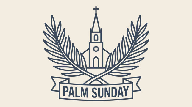 Palm Sunday Cross Church Vector Line Art Illustration