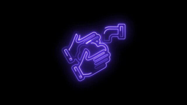 Glowing Neon Icon Animation of Hands Washing Under Running Water Symbolizing Hygiene Health