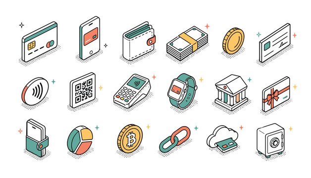 Digital payment methods icons set.