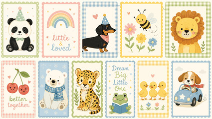 Collection of adorable cartoon animals including a panda lion dog and more with playful designs and uplifting messages © Shawon