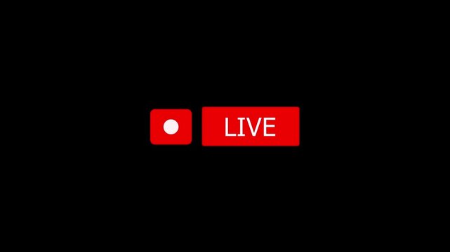 ck live streaming icon animation on black background. animated red button live broadcast with alpha channel
