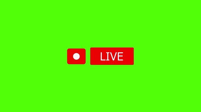ck live streaming icon animation on green background. animated red button live broadcast with alpha channel