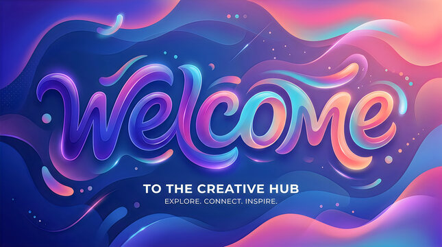 Welcome text with fluid shapes in vibrant gradient colors during a digital art creation