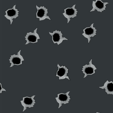 seamless pattern military bullet hole cartoon. texture crime, rifle scene, destruction wall military bullet hole sign vector