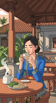 Woman drinking tea.