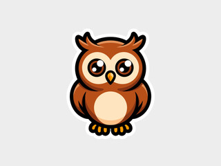 Fototapeta premium Cute Brown Owl Vector Sticker