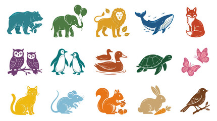 Obraz premium Diverse Textured Flat Style Animal Icons Collection for Children's Wildlife Education