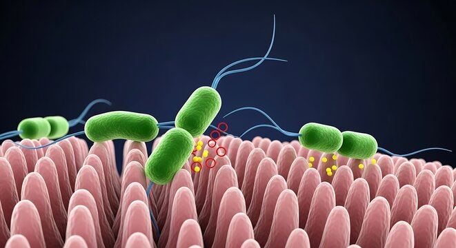Bacteria on epithelial cells surface