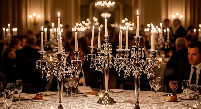 Luxurious wedding reception table with candelabras