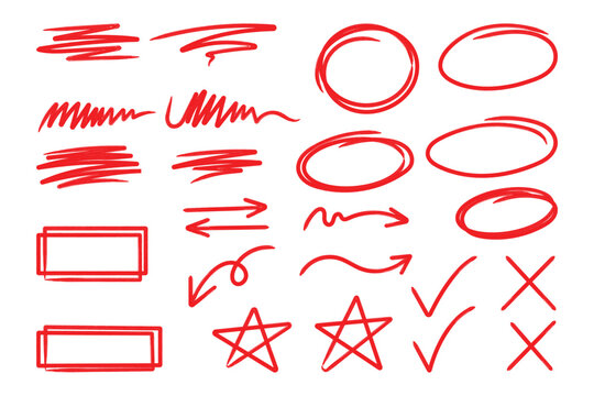 Brush Stroke Annotation Icon Set with Hand Drawn Grunge Scribble Elements