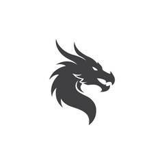 Obraz premium Dragon head silhouette vector logo, mythical creature profile icon, minimalist black dragon mascot for gaming and branding