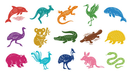 Obraz premium Australian Animals Icons Set - Flat Style Vector Illustrations