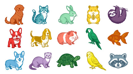 Fototapeta premium Cute Cartoon Pets Collection - Diverse Animals Vector Illustration