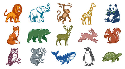 Obraz premium Cute Animals Vector Set: Wildlife, Nature, Farm, Forest, Ocean Icons