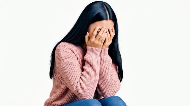 Young woman covering her face with hands in a moment of deep emotional distress