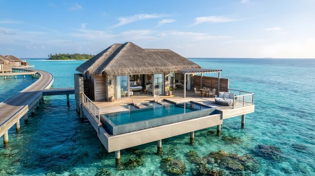Luxury overwater bungalow with private pool in maldives