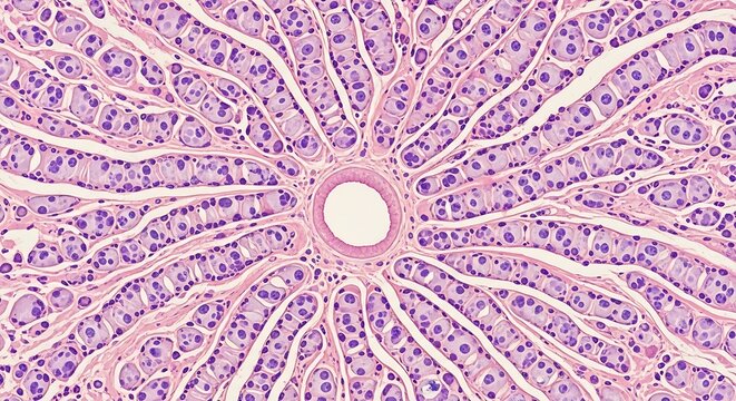 Microscopic view of kidney tissue with renal tubules