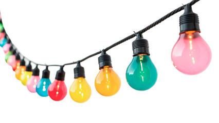 String garland of colorful round glowing party lights isolated on a transparent background © belova-png