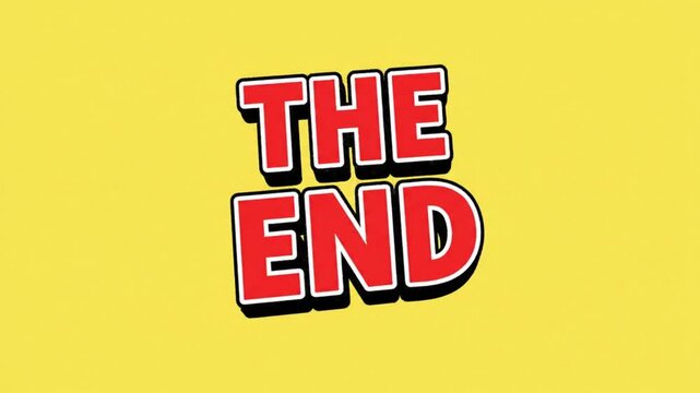 Energetic cartoon style end screen animation with exploding title letters and a bursting star effect against a vibrant yellow background