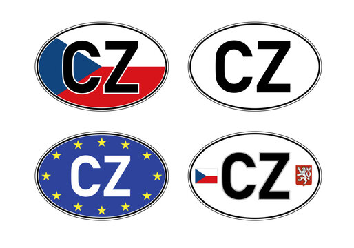 Czech Republic, oval international vehicle registration code license plate sticker, vector illustration