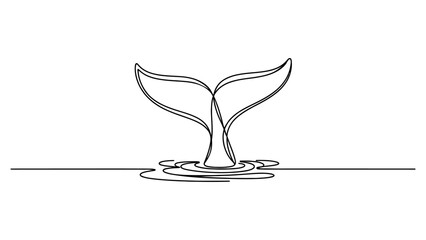 Continuous single line drawing of a whale tail splashing in the ocean water for a minimalist animal concept design © Sapna Rani