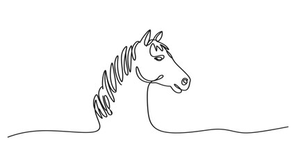 Continuous single line drawing of a horse head showing elegant mane and profile view as a simple minimalist vector illustration for creative design © Sapna Rani