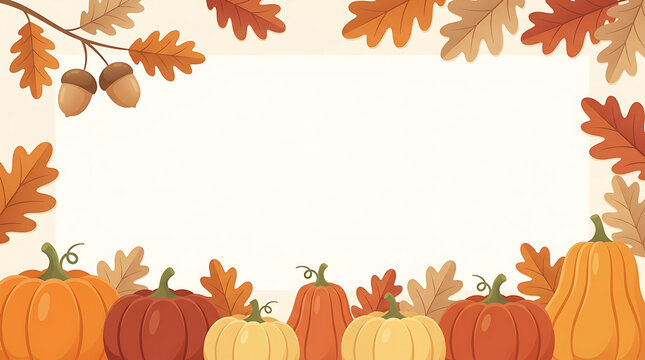 halloween autumn pumpkin background with fall leaves and acorns for seasonal celebration