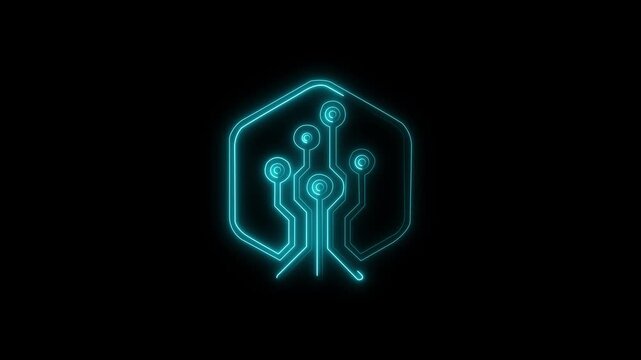 abstract glowing Neon line electronic logo concept system illustration