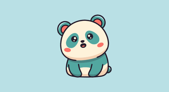 Cute cartoon panda vector illustration with big eyes on a blue background.
