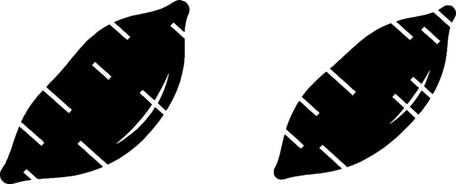 Black and white stylized leaf illustrations with veins.