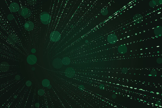 Abstract glowing green data tunnel with radial digital lines and bright focal points